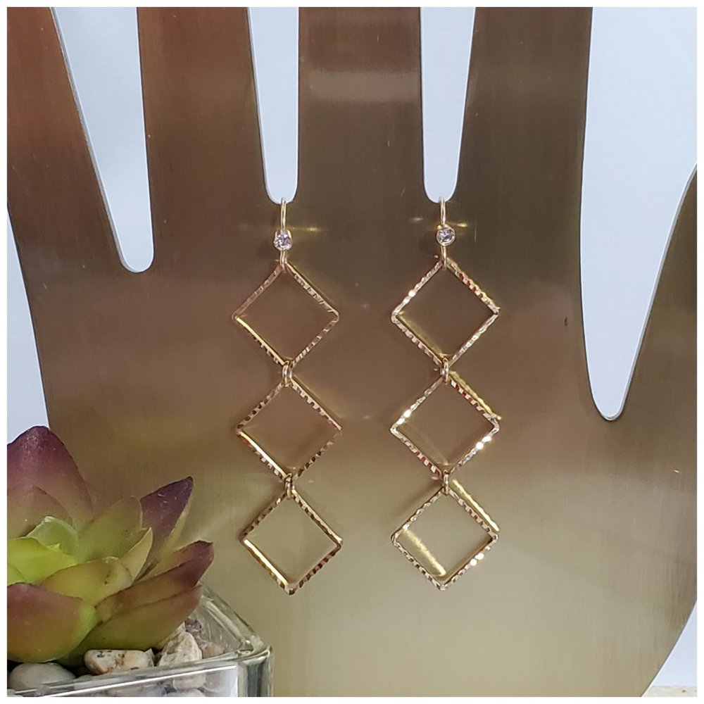 Linked Golden Squares Hook Earrings